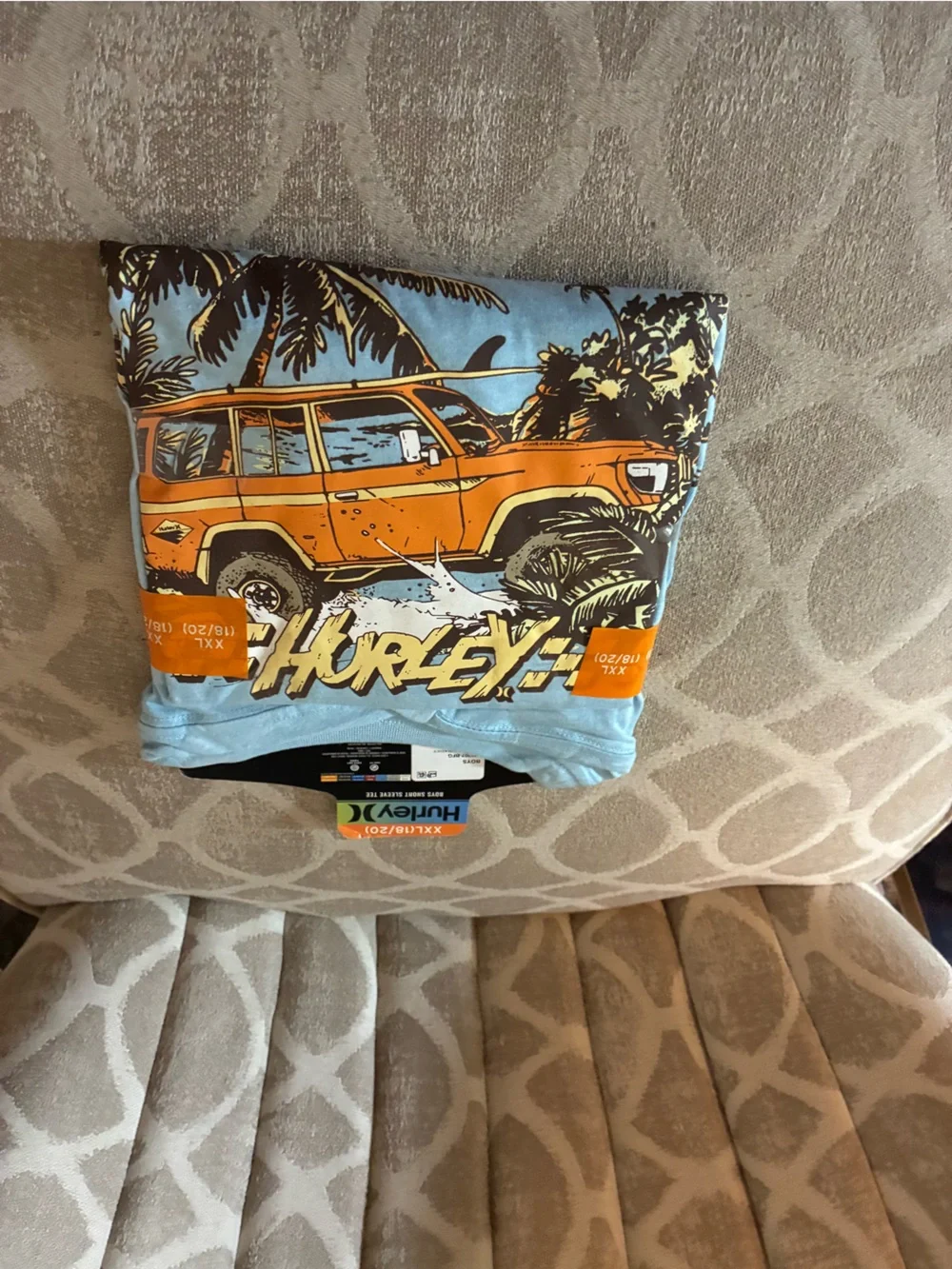 Hurley Light Blue Tee with Orange Surf Wagon Graphic
